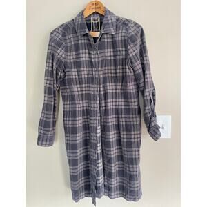 J.Jill Gray Tan Corduroy Plaid Shirt Dress Roll Tab Sleeve Women's Medium